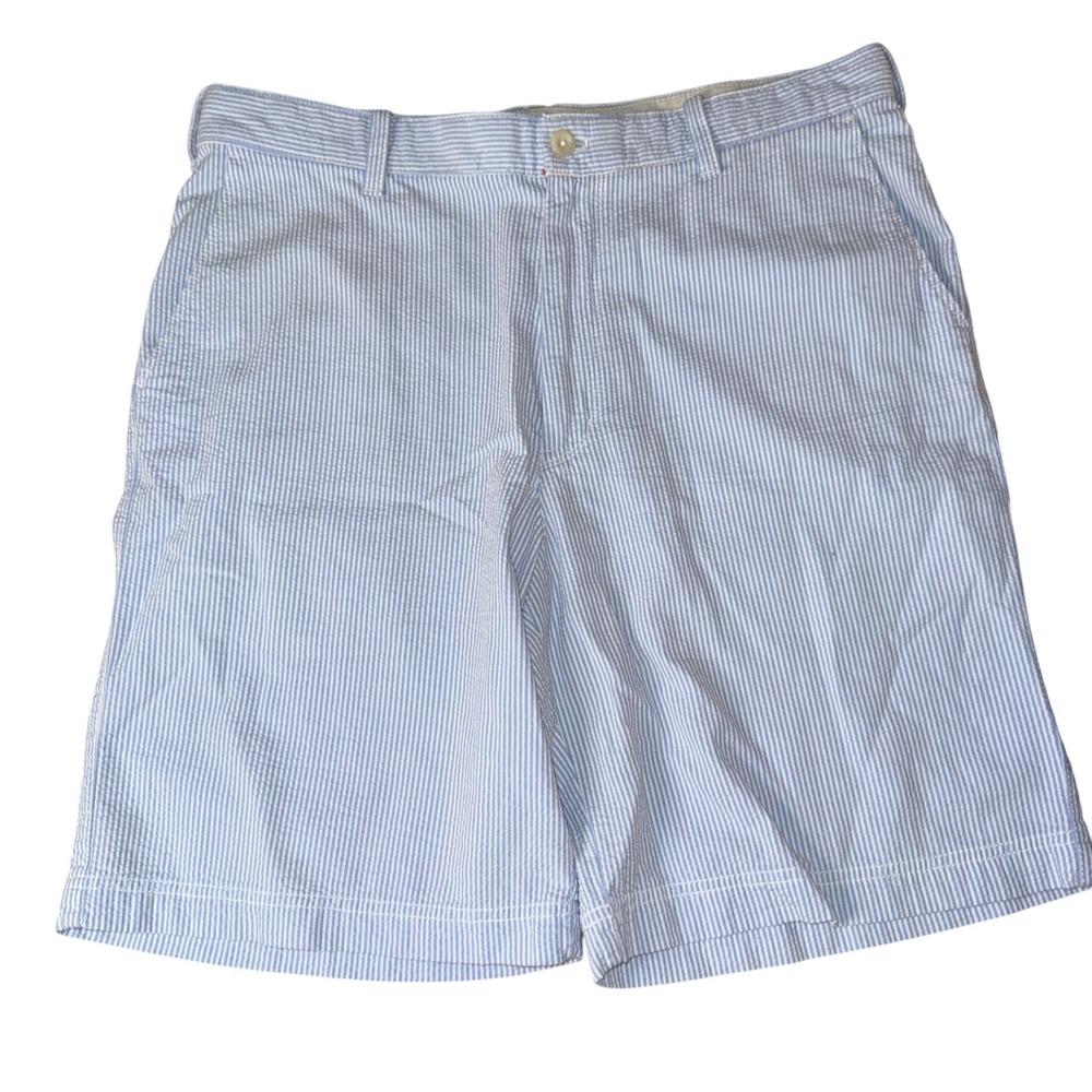 IZOD Shorts 36‎ Blue Seersucker Luxury Sport Striped Flat Front Mens